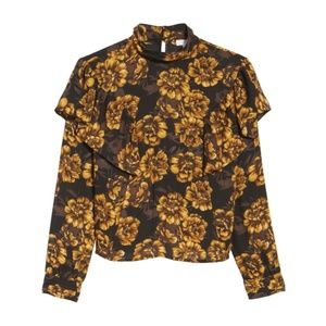 Leith Yellow Floral Ruffle Top XS